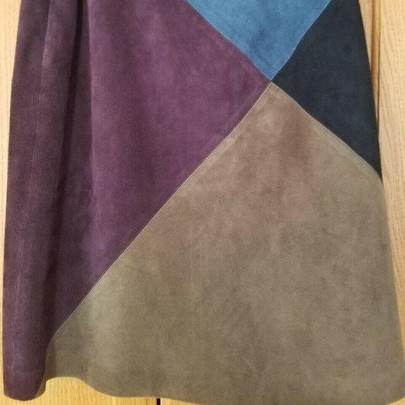 EUC VTG Linda Allard Ellen Tracy Skirt GORGEOUS, Deep Colors Boho Leather/Suede - Picture 4 of 7